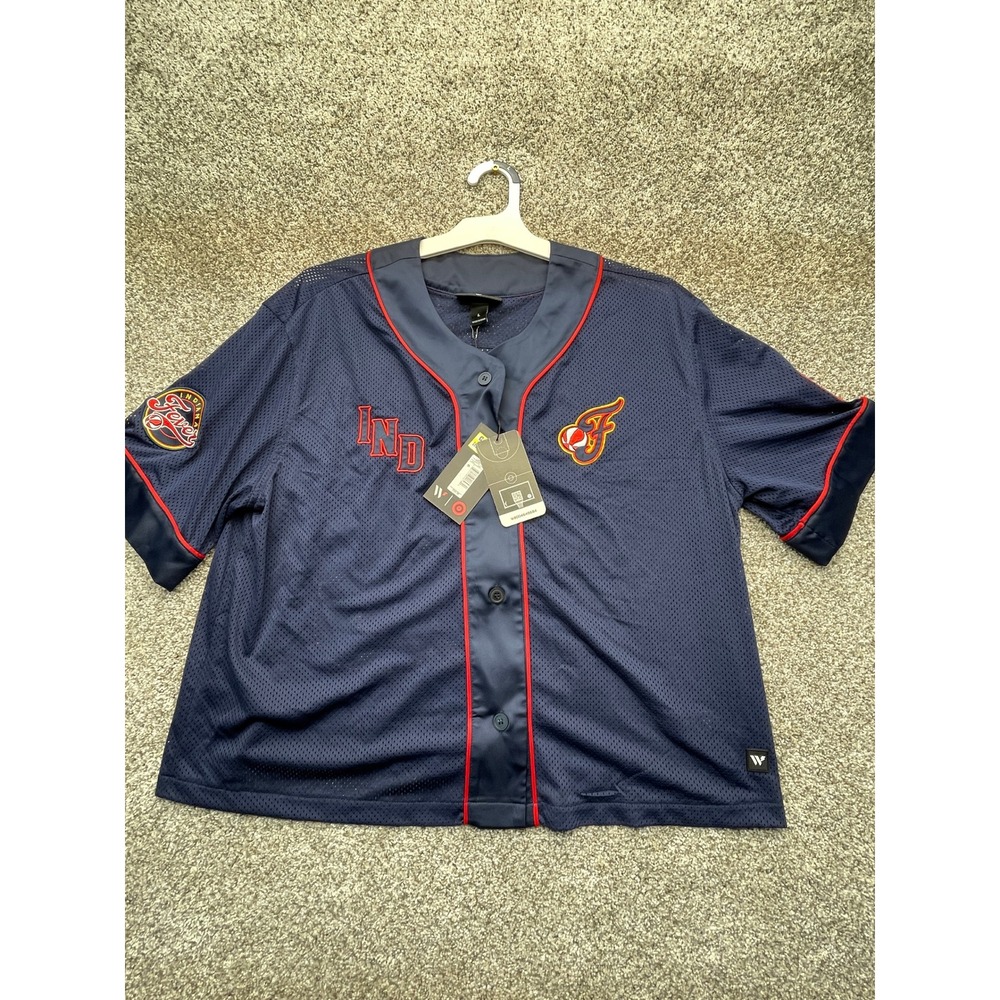 The Wild Collective Indiana Fever Jersey Women L Navy NEW Mesh Button Front